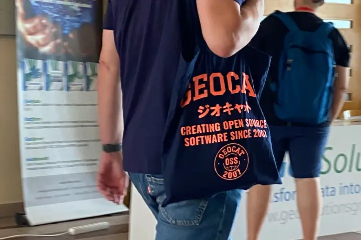 GeoCat tote bags at FOSS4G Europe 2025